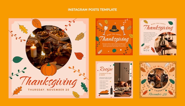 Hand drawn thanksgiving instagram posts collection