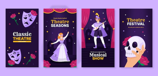 Vector hand drawn theater show  instagram stories