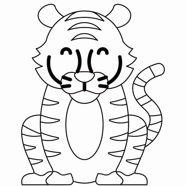 Hand drawn tiger in doodle style sketch. line art and color. kids education