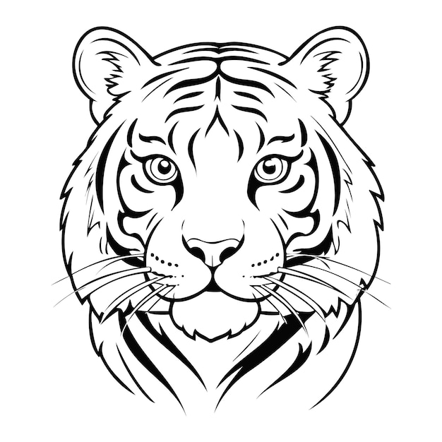 Hand drawn tiger head line art vector illustration