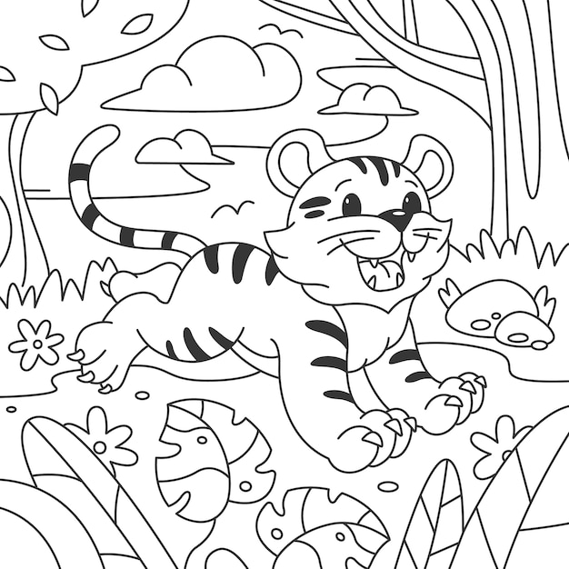 Hand drawn tiger outline illustration