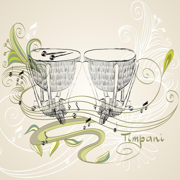 Hand drawn timpani on a light background