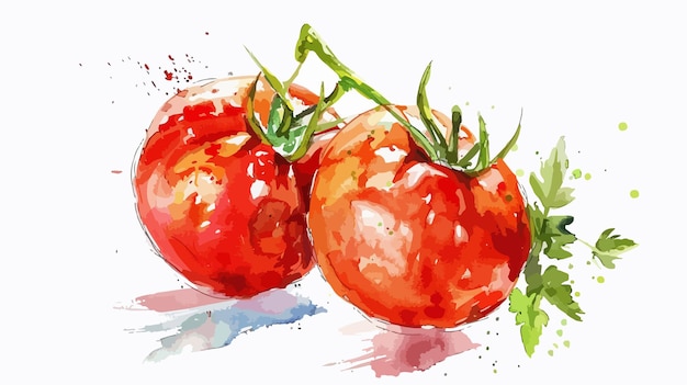 Hand Drawn Tomato Watercolor Illustration Isolated on White Background