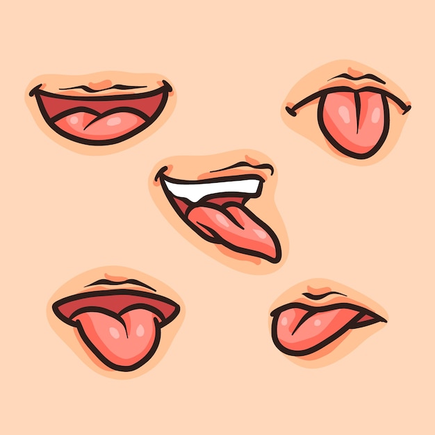 Vector hand drawn tongue cartoon illustration