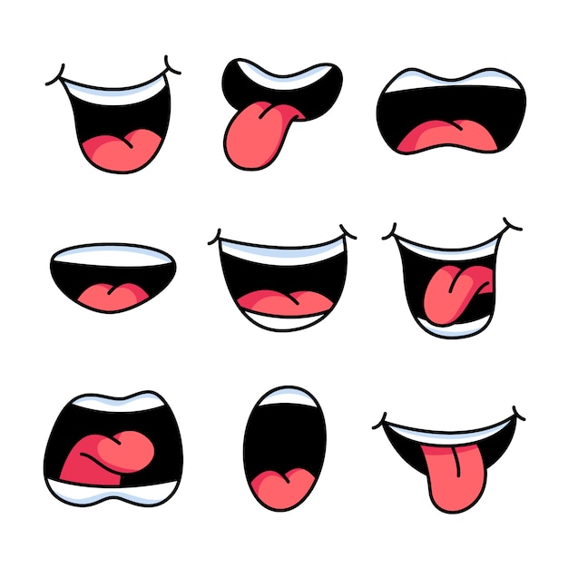 Vector hand drawn tongue cartoon illustration