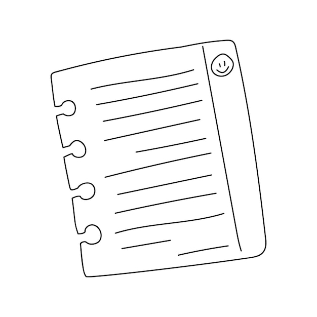 Hand drawn torn piece of paper with lines and a smiling face Simple outline notebook sheet Black and white doodle vector illustration isolated on a white background