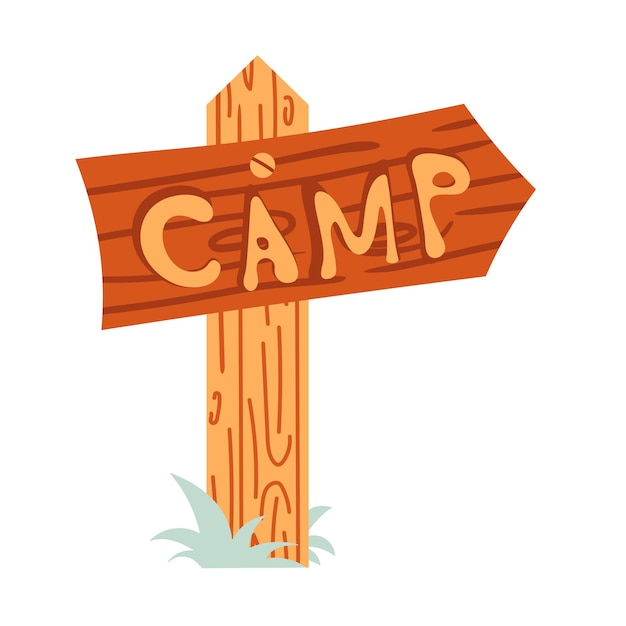 Hand drawn tourist Camp sign, vector illustration in flat doodle style. Camping equipment for hiking and climbing isolated on white background