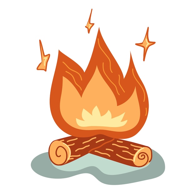 Hand drawn tourist Campfire, vector illustration in flat doodle style. Camping equipment for hiking and climbing isolated on white background