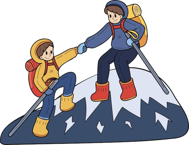 Hand Drawn Tourist couple hiking illustration in doodle style