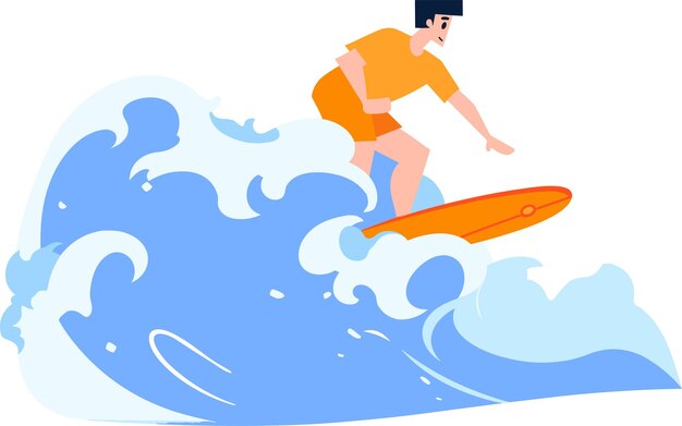 Hand Drawn Tourist teen characters are playing surfboards at the sea in flat style isolated on background