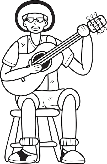 Hand Drawn Tourists playing guitar illustration in doodle style