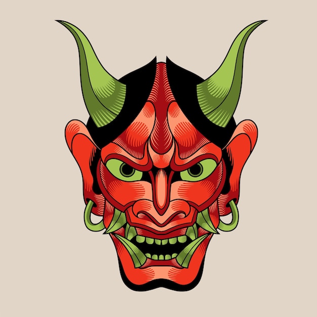 Hand drawn traditional tattoo of a Japanese oni mask 12