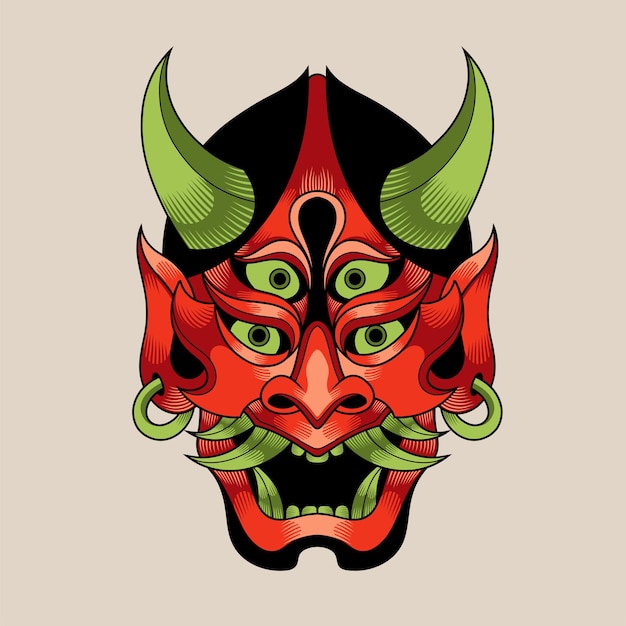 Hand drawn traditional tattoo of a Japanese oni mask 16