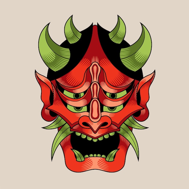 Hand drawn traditional tattoo of a Japanese oni mask 19