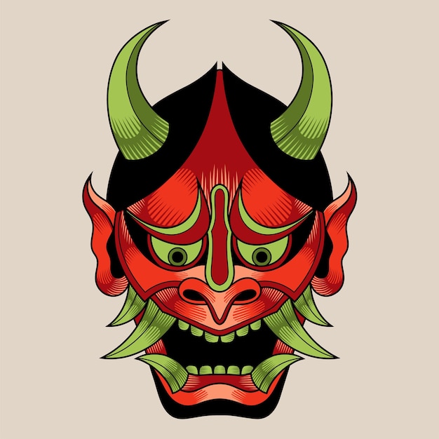 Hand drawn traditional tattoo of a Japanese oni mask 27