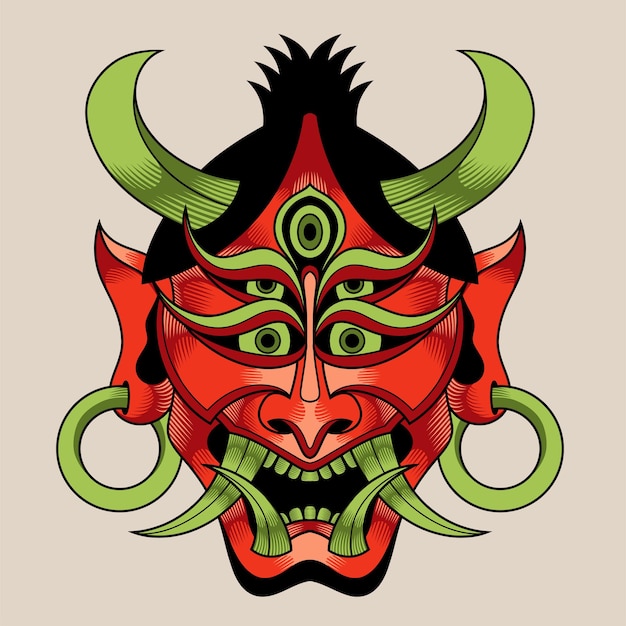 Hand drawn traditional tattoo of a Japanese oni mask 40