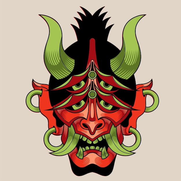 Hand drawn traditional tattoo of a Japanese oni mask 43