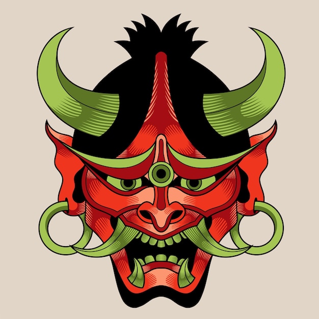 Hand drawn traditional tattoo of a Japanese oni mask 44