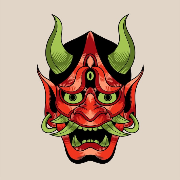 Hand drawn traditional tattoo of a Japanese oni mask 7