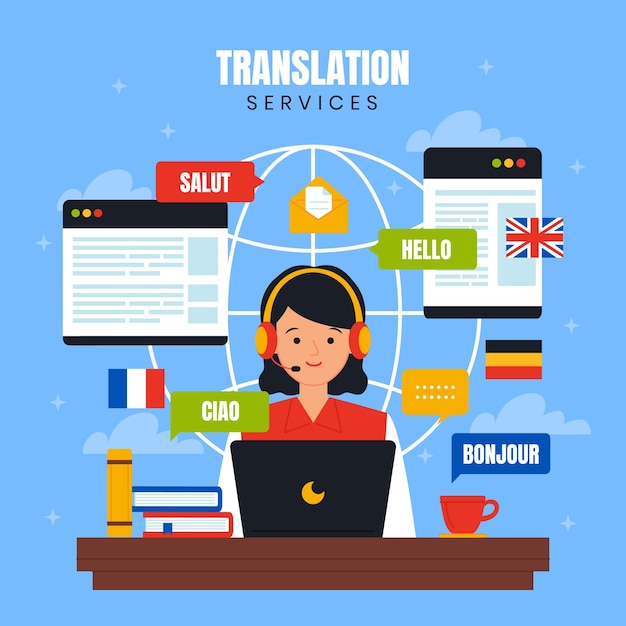 Vector hand drawn translation services illustration