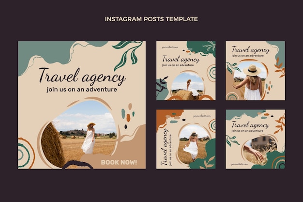 Hand drawn travel instagram posts template