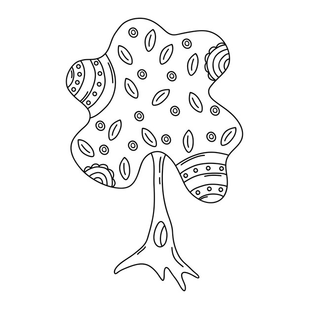 Hand drawn tree with leaves isolated on a white background Doodle simple outline illustration