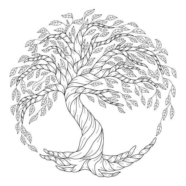 Hand drawn of tree in zentangle style