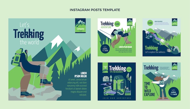 Hand drawn trekking instagram posts template