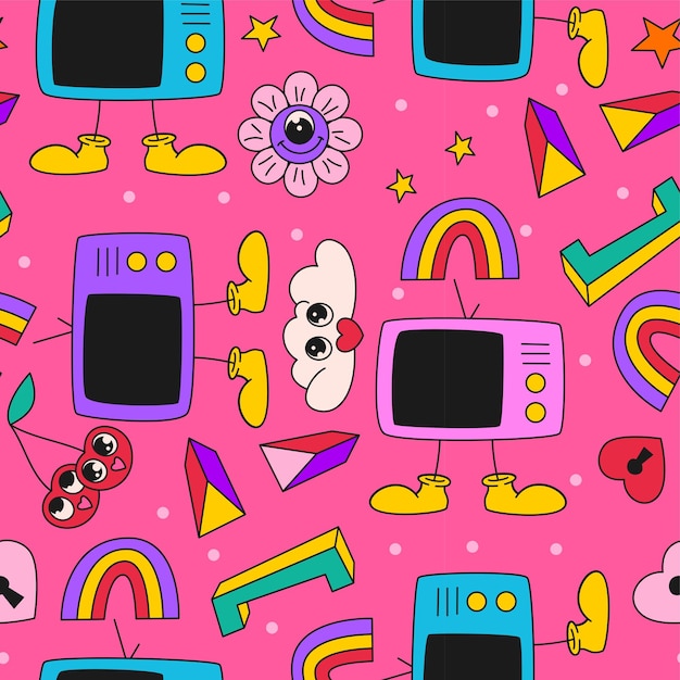 Hand drawn trendy cartoon pattern