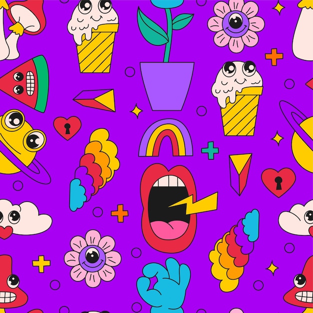 Hand drawn trendy colorful cartoon pattern