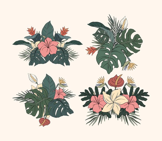 Vector hand drawn tropical flower arrangement