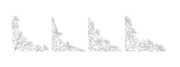 Vector hand drawn tropical flower corner background