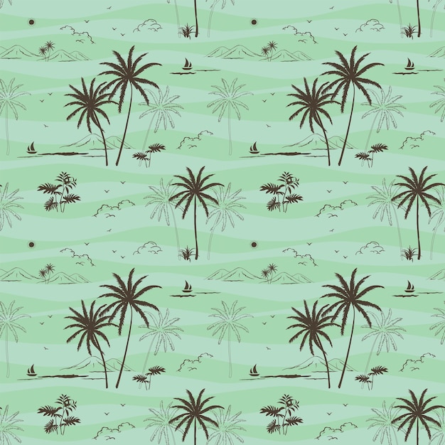 Vector hand drawn tropical palm beach seamless pattern hawaiian shirt print