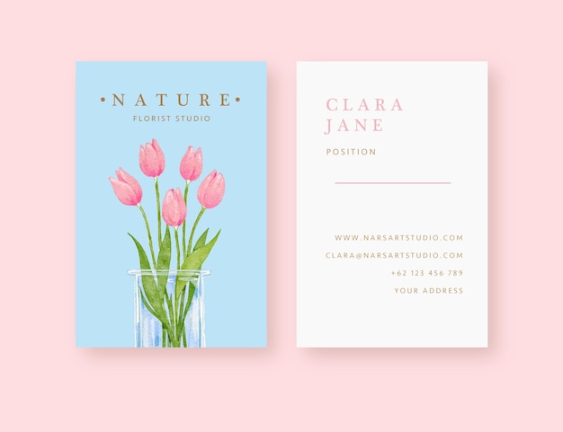 Vector hand drawn tulip flower vase florist business card template