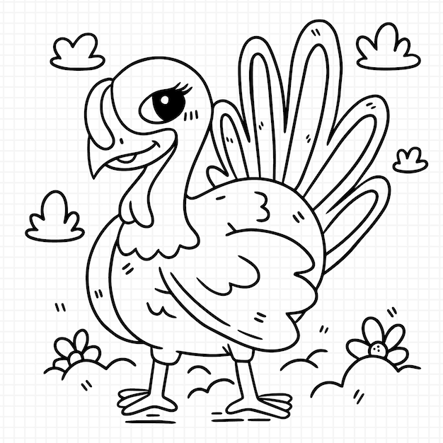 Hand drawn turkey outline illustration