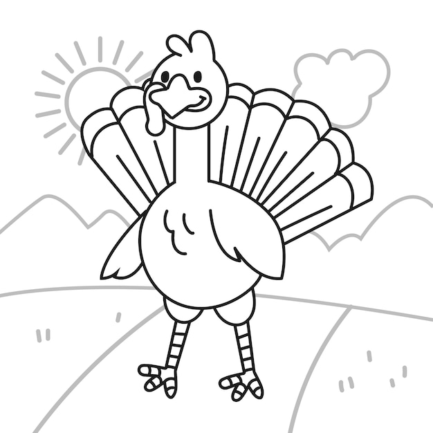 Hand drawn turkey outline illustration