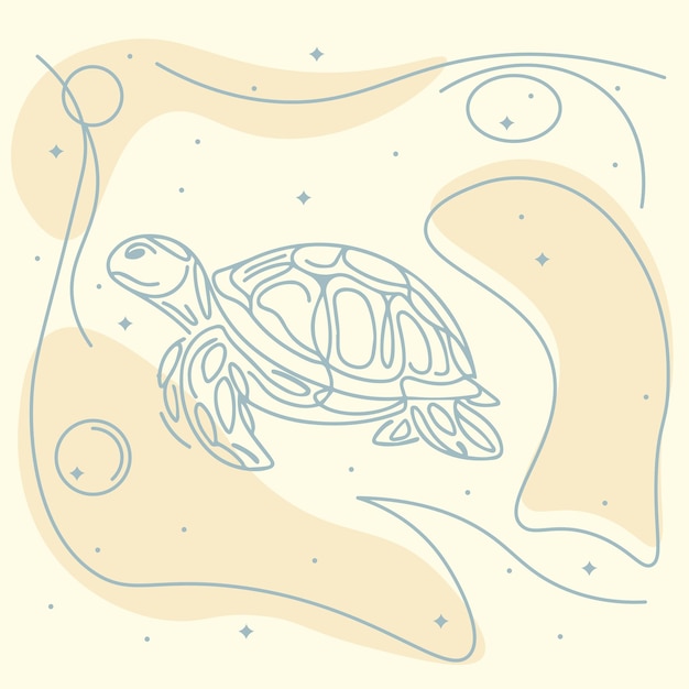 Hand drawn turtle silhouette one line art illustration