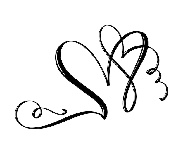 Hand drawn two Heart love sign Romantic calligraphy vector illustration Concepn icon symbol