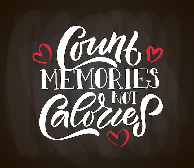 Hand drawn typography poster count memories not calories home quote on textured background for