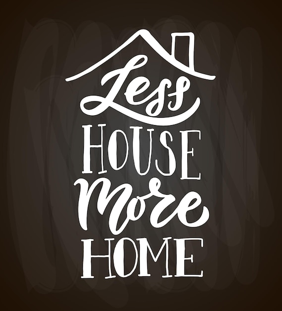 Hand drawn typography poster less house more home home quote on textured background for postcard