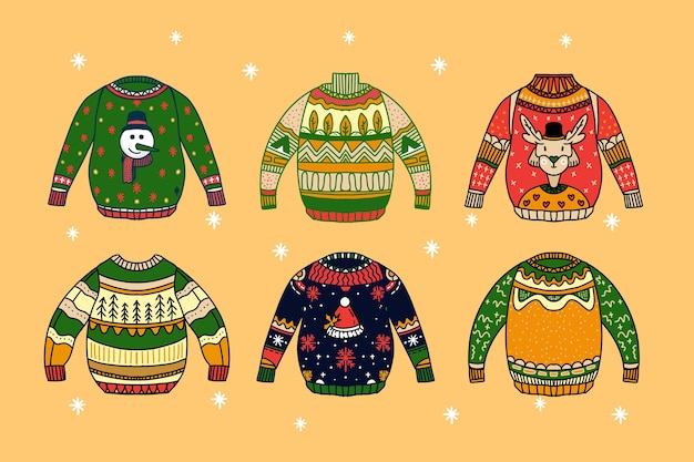 Vector hand drawn ugly sweater collection