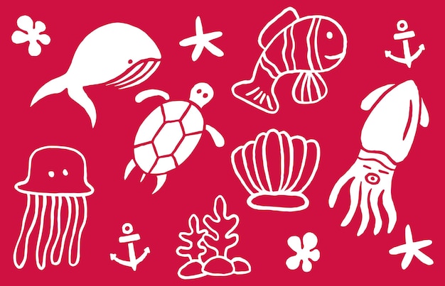 Hand drawn underwater animal collection vector design