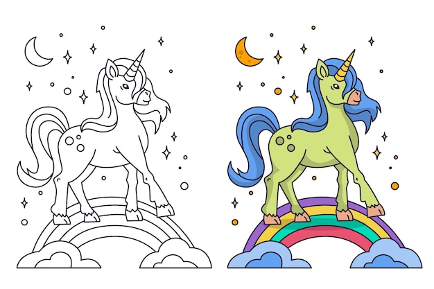 Hand drawn unicorn coloring book illustration