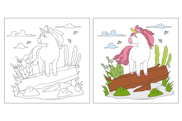 Hand drawn Unicorn Coloring page 3