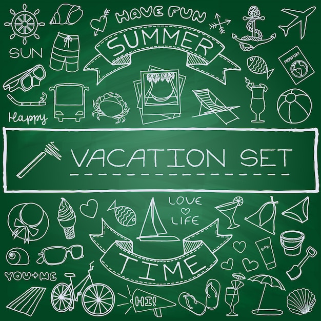 Hand drawn vacation icons set