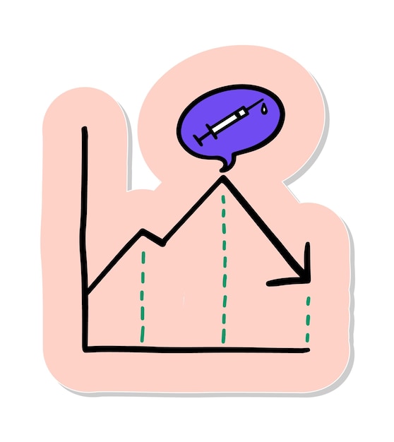 Vector hand drawn vaccination data chart concept icon in sticker style vector illustration