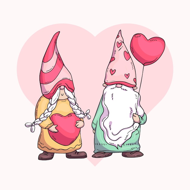 Vector hand drawn valentine gnome illustration