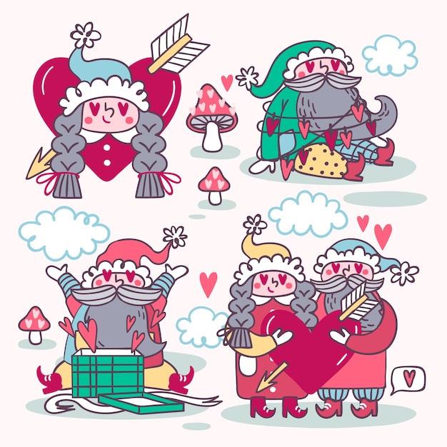 Hand drawn valentine's day gnomes collection