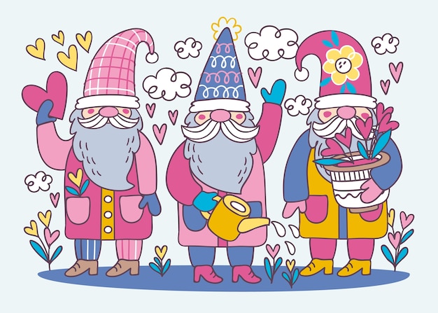 Hand drawn valentine's day gnomes collection