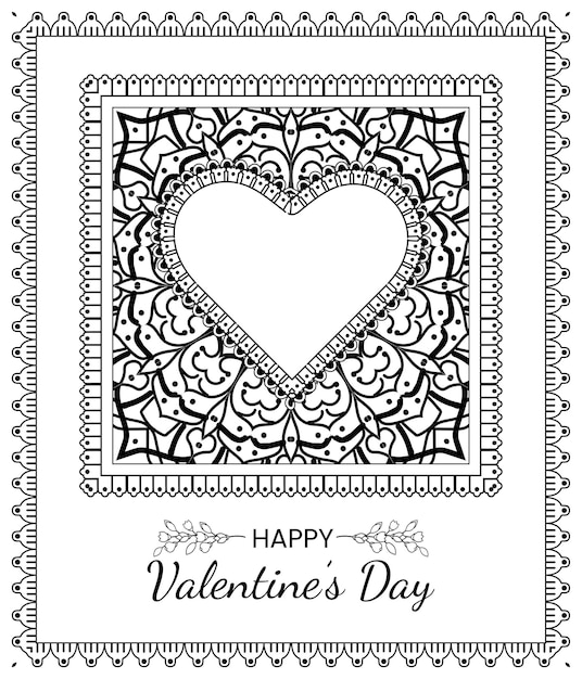 Hand drawn valentine's day greeting   with mehndi flower. decoration in ethnic oriental, doodle ornament. outline hand draw illustration.